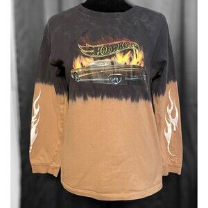 Hot Wheels Black & Brown Dip Dye Long Sleeve Flame Car Graphic
